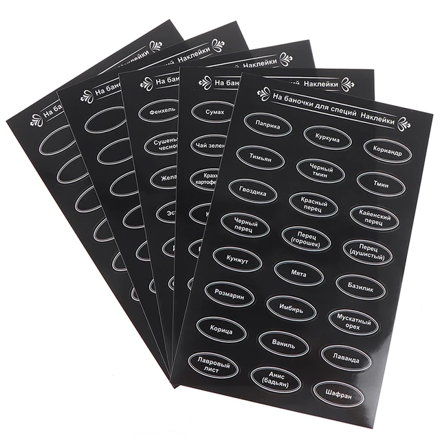 180pcs Black Round Spice Jar Labels (36pcs Black Blank + 144pcs