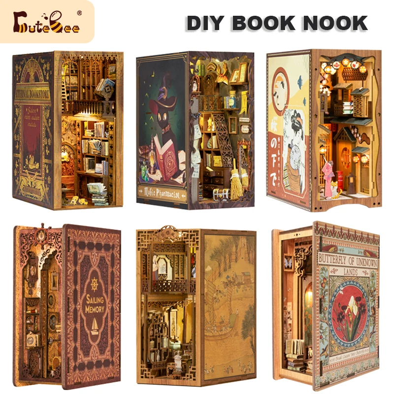 DIY Book Nook Kit met LED & stofkap - Premium Miniatuur bouwpakket - De garderobe van