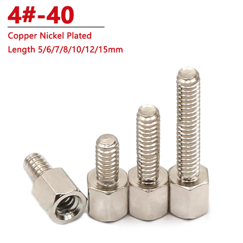 

10/20/50pcs 4#-40 Hexagonal Copper Column Female Male Pillar Hex Standoff Spacers PCB Thread Stud Screw Nickel Plated