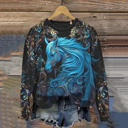 3d Horse Printing Women Hoodie Autumn Pullover O-Neck Vintage Sweatshirts Women Fashion Casual Female Loose Clothes