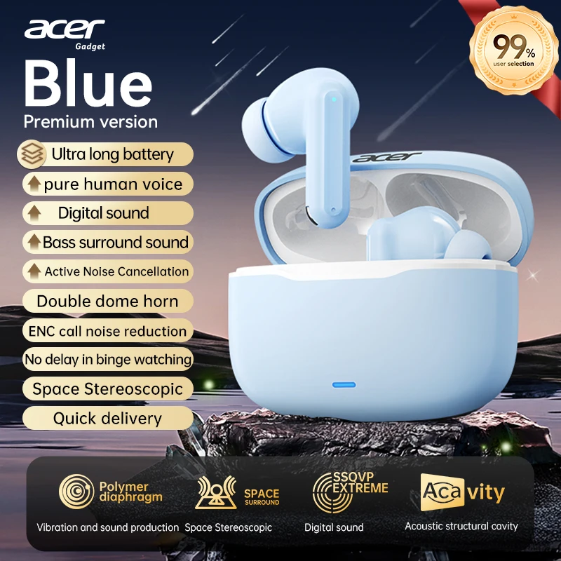 Acer In-Ear Wireless Bluetooth Headphones with Active Noise Cancellation and Dolby Surround Sound for Extended Music and Gaming Sessions