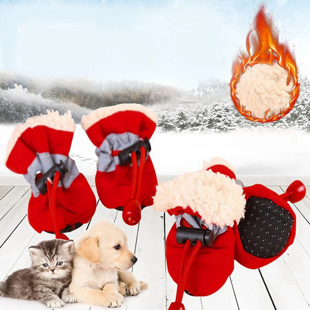 Title 7, 4pcs Waterproof Plush Pet Dog Shoes Winter Anti...