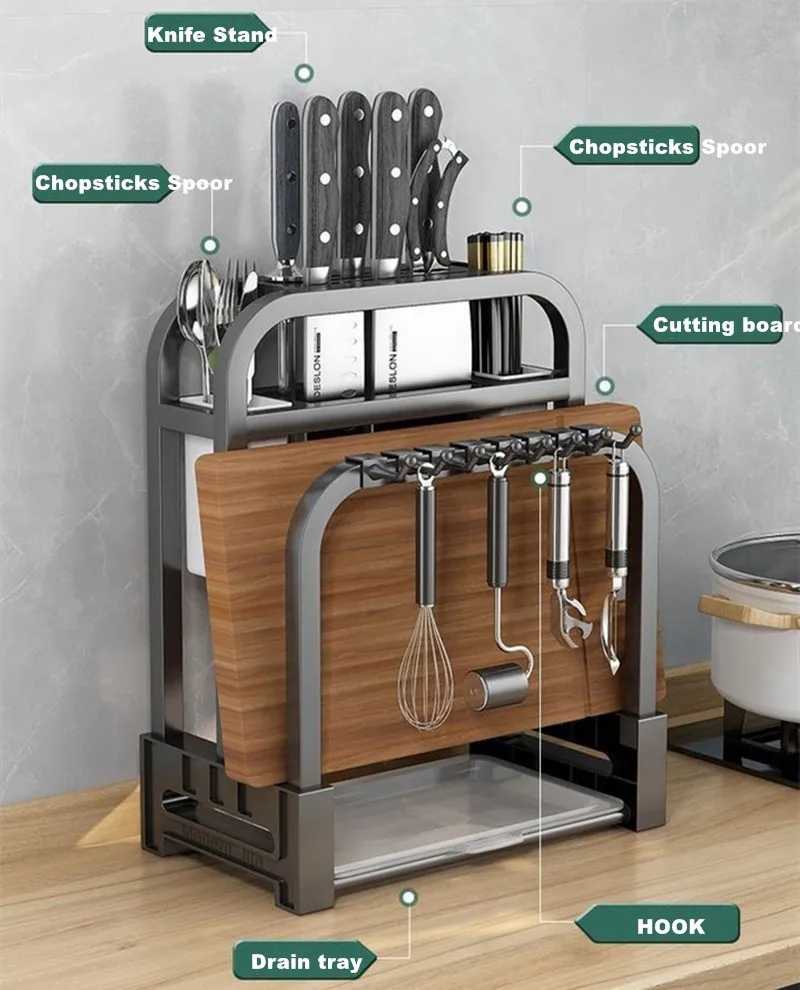 Stainless Steel Knife Holder Kitchen Rack Home Countertop Cutting Board Rack Cutting Board Knife Integrated Storage Rack 2