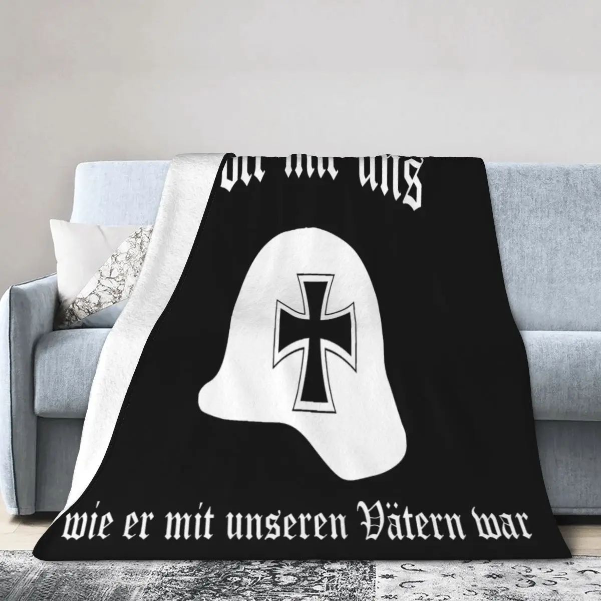 Gott Mit Uns T Der Stahlhelm Iron Cross Empire Coperta Copriletto Peluche Morbido Letto Tiro Minimalista Il Creativo Lavabile