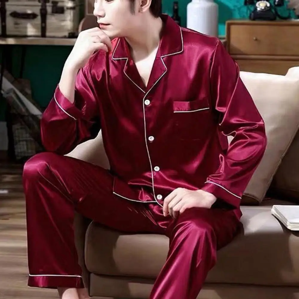 Silk Pajamas Set for Men Summer Long-sleeved Ice Silk Pajamas for Casual Homewear Sleepwear pajamas set silk pajamas man pajamas set