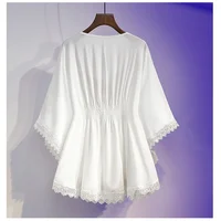 Femmes t-shirts d'été rétro Style Boho broderie Blouses cape haut ample coton dentelle ourlet manches chauve-souris Kimono chemises Blusa Feminina 2