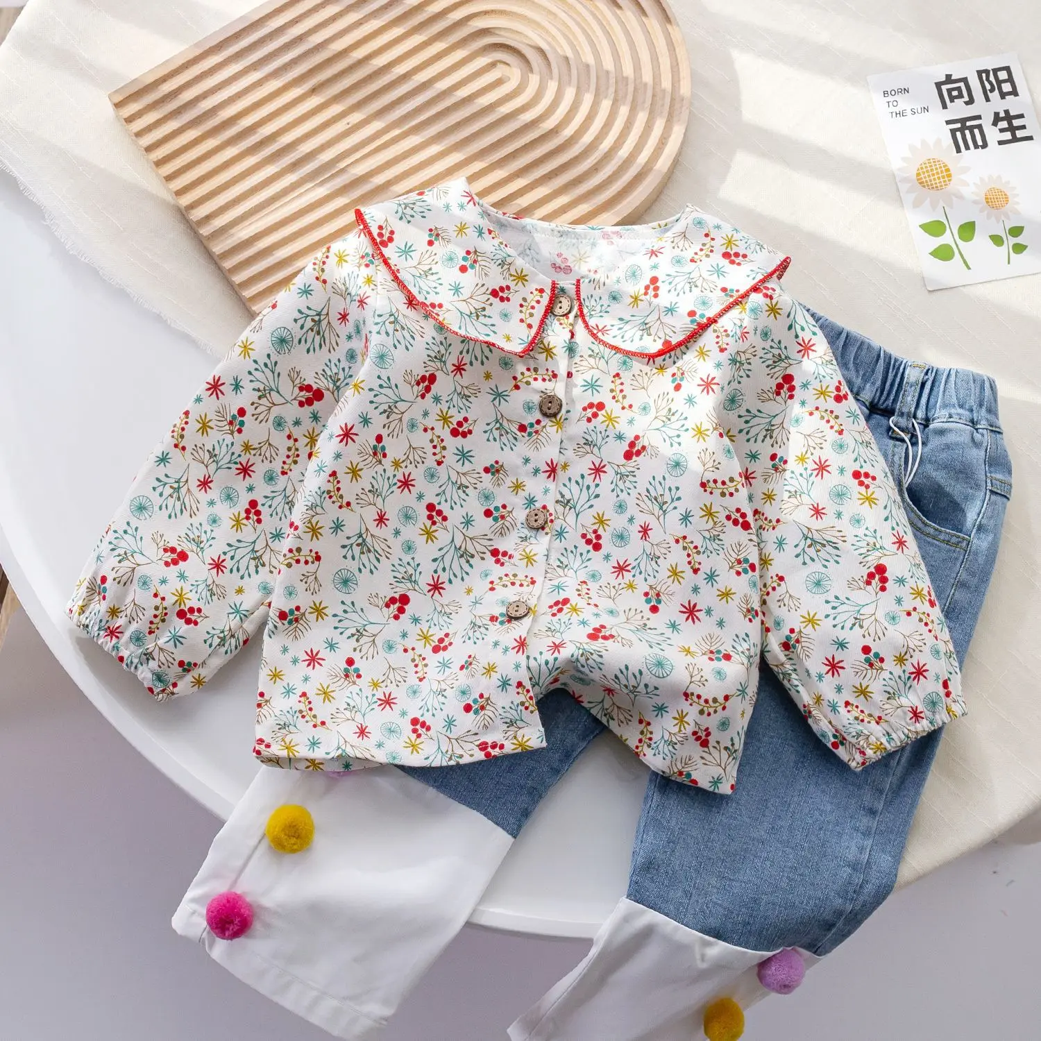 Girls Long Sleeve Shirts Children's Blouses Lace Floral Embroidery Turn Down Collar Girls Blouse Shirt