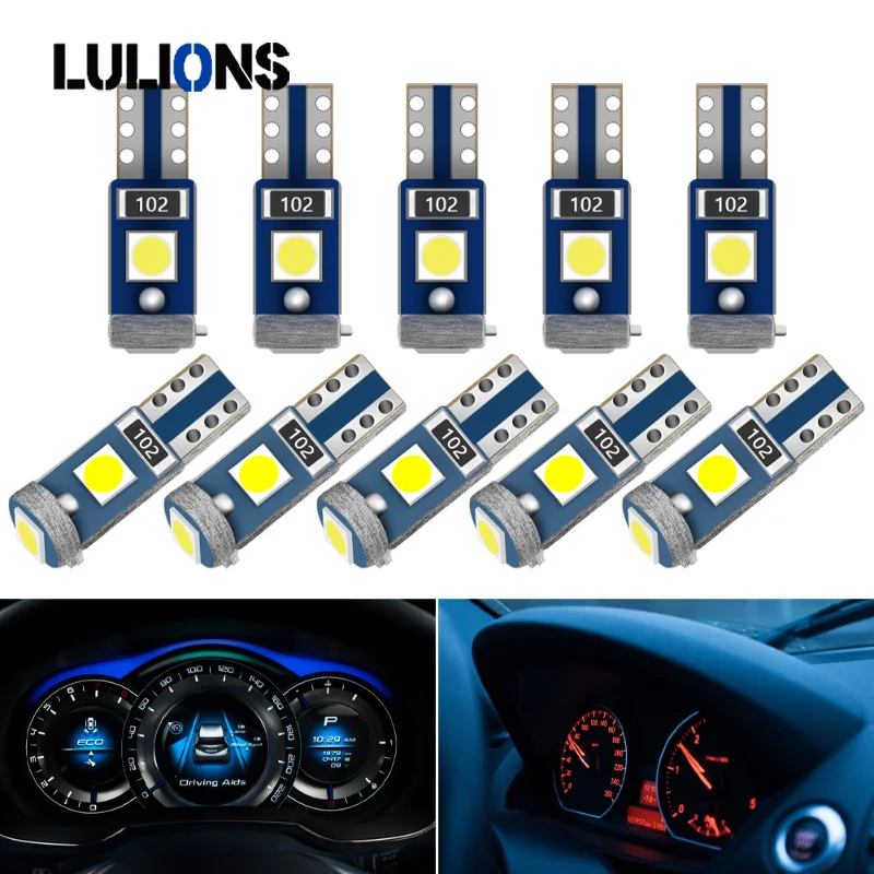 10/20/50PCS T5 LED Bulb Car Instrument Lamp W3W 12V Led Canbus Lights