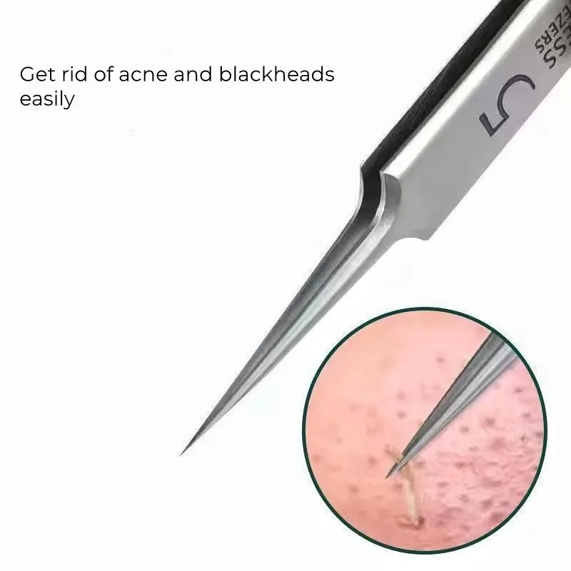 German Ultra-fine No. 5 Cell Pimples Blackhead Clip Tweezers Beauty Salon Special Scraping & Closing Artifact Acne Needle Tools 3