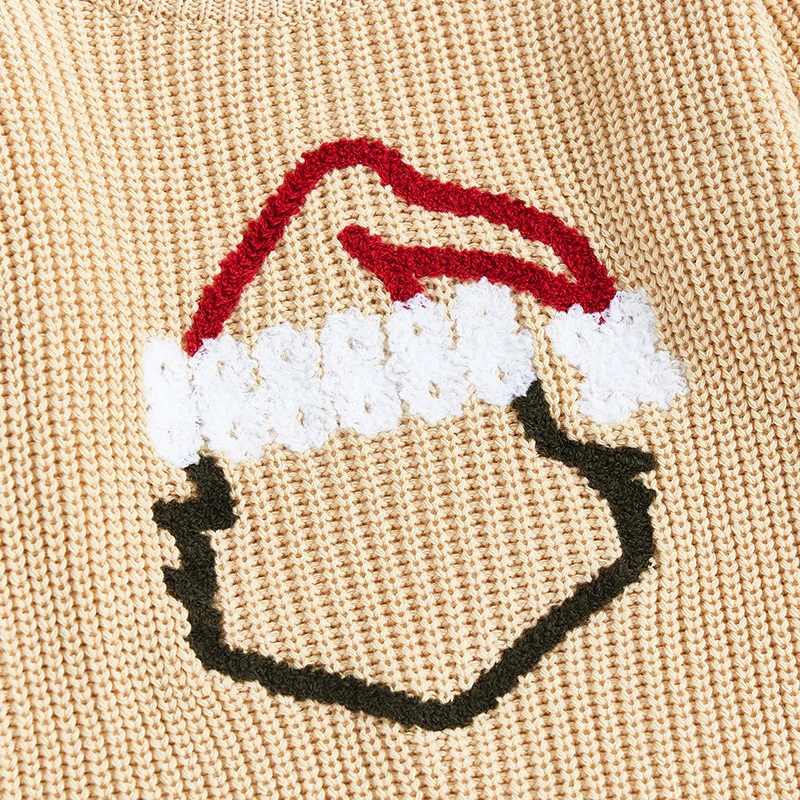 Description Picture 6 of itemBaby Sweaters Romper Christmas Hat Embroidered Long Sleeve Round Neck Ribbed Knitted Pullover Jumpsuits