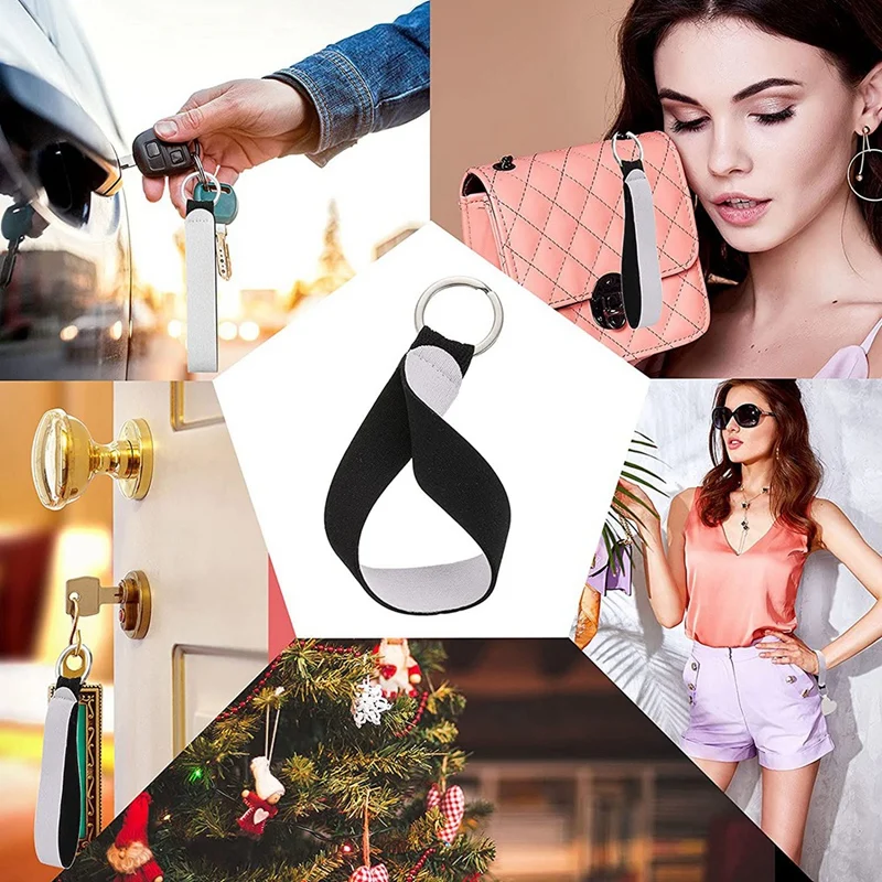 40 Pcs Sublimation Keychain Blanks Neoprene Wristlet Keychain Holder Blank