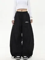 Retro Y2K Hip Hop Streetwear Casual Chic Matching Sweatpant Oversize Women's Wide Leg Pant Low Waist Drawstring Lady Cargo Pants - Image 4