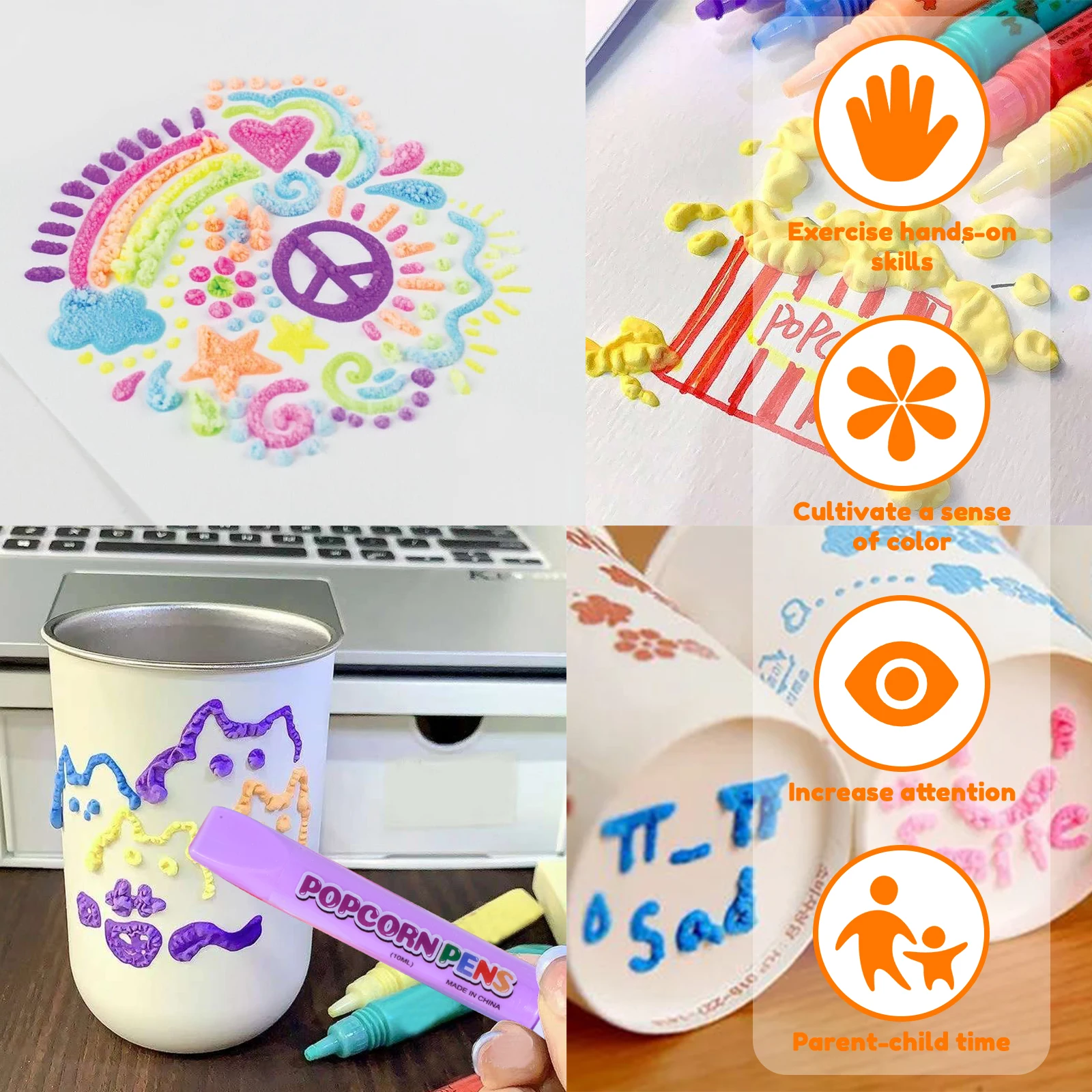 18Pcs Popcorn Drawing Pens 3D DIY Puffy Bubble Pens Creative Color Paint Pen Set 10.5cm Popcorn Bubble Markers Kids Gift paint pen,art pens