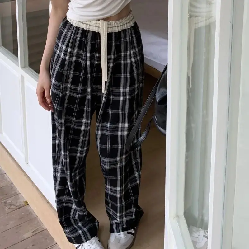 New Fashion Vintage Plaid Pants Oversize Trousers Women Casual Harajuku Korean Streetwear Retro Straight Sweatpants Female Fall