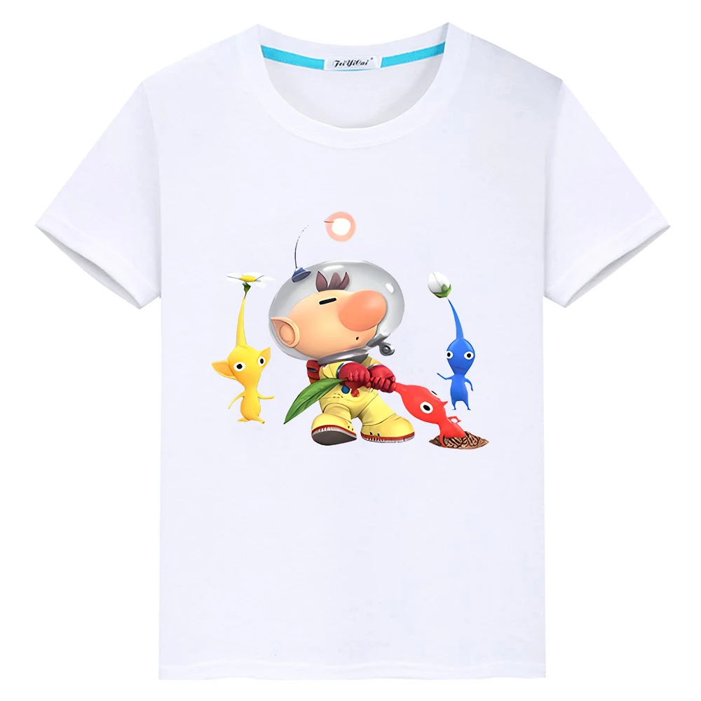 Boy Girl Cute T-Shirt Pikmin Print 100% Cotone Cartoni Animati Corti Top Anime Tees Pride Tshirt Y2K Tshirt Vestiti Estivi Kid Day Gift