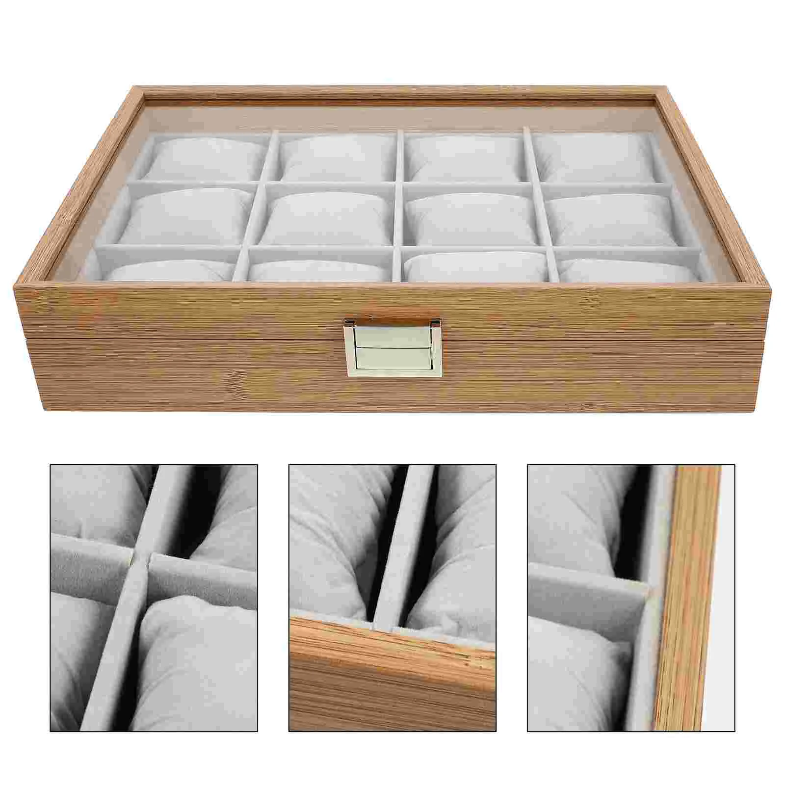 

Watch Box Watches Wooden Case Display Tray Storage Organizer Container Jewelry Silver Hinge