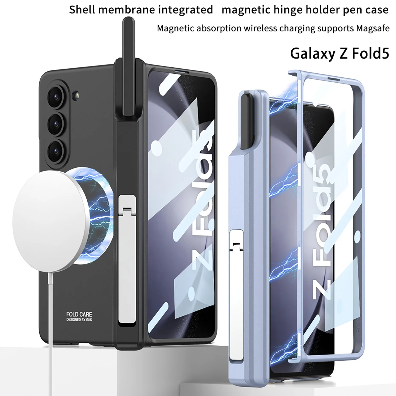 

Magnetic Wireless Charger Cases For Samsung Z Fold5 Magsafe Case Hinge Bracket Pen Holder Shell Membrane Foldable Screen Z Fold5