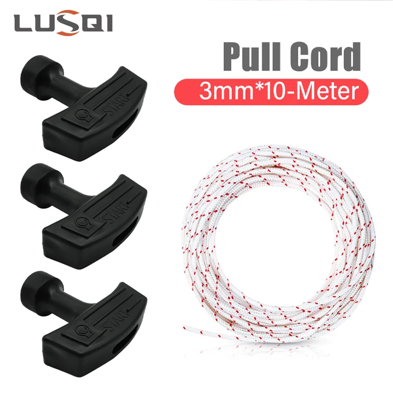 LUSQI Recoil Starter Rope 10 Meter 3mm Pull Cord With 0/1/2/3pc Starter Handle For Lawn Mower