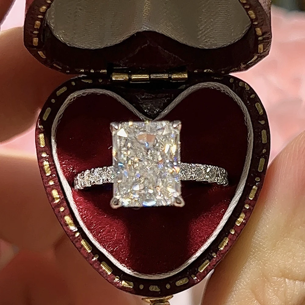 Serenity 4ct Ice Flower Cut D Color Moissanite Rings For Women Wedding Bridal S925 Sterling Silver Rings Plated 18K Fine Jewelry 4