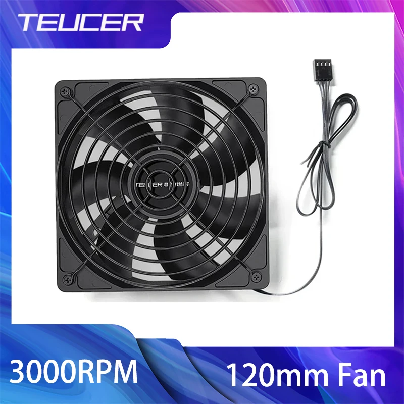 Ventilateur PC 120mm 12V 4 Broches - 3000 RPM - Roulement à Billes - Noir
