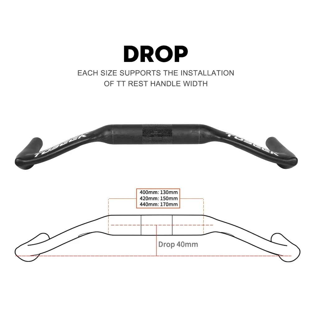 TOSEEK Carbon Fiber Handlebar 31.8mm Bike Road TT Handlebar MTB Bicycle Time Trial TT 400/420/440mm