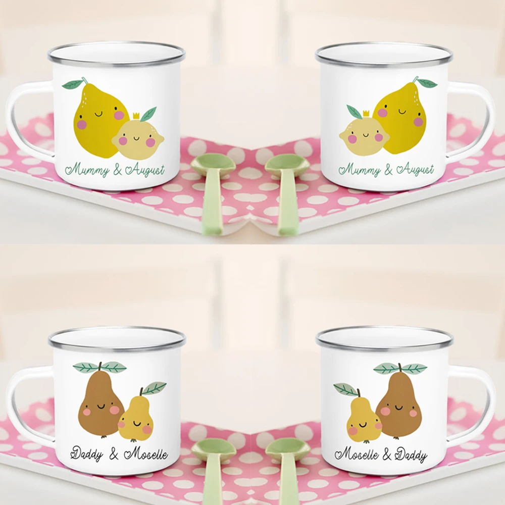 

Персонализированные эмалированные детские чашки с принтом лимона, груши, именем на заказ, кружки для молока для родителей и детей, семейный декор, новогодние и рождественские подарки на день рождения