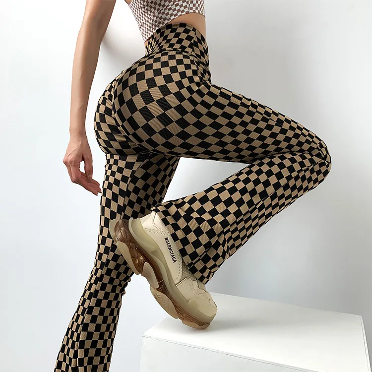 Daily Yoga Leggings Sport Women Fitness  Seamless Leggings 2024 Brown Lattice Flared Pants