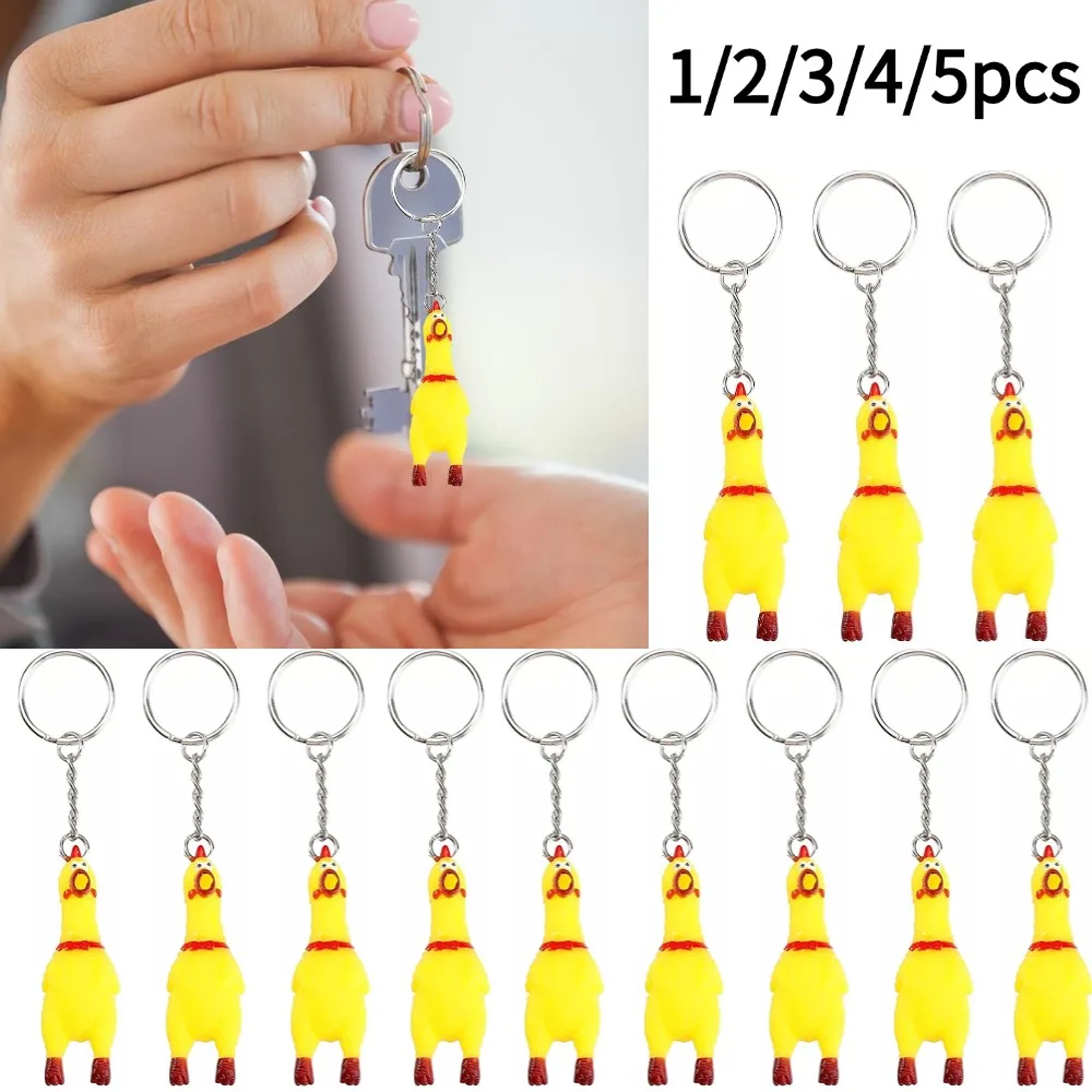 Yellow Rubber Squeeze Screaming Chicken Keychain Toy