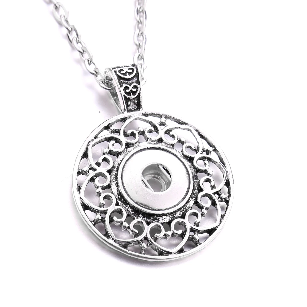 15pcs Vintage Metal 12mm Snap Button Necklace Fit  Heart Moon Sun Snap Buttons Jewelry Pendant Necklaces