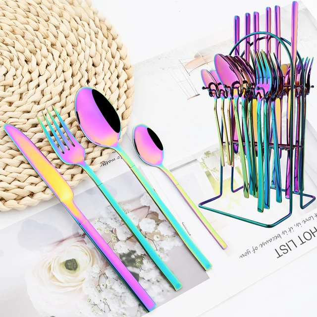 Rainbow Color Knife Block Set Kitchen Knives Sets Plug Stainless Steel  tensil Set - 6 Cooking Utensils Rainbow Colorful Kitchen Utensils Set