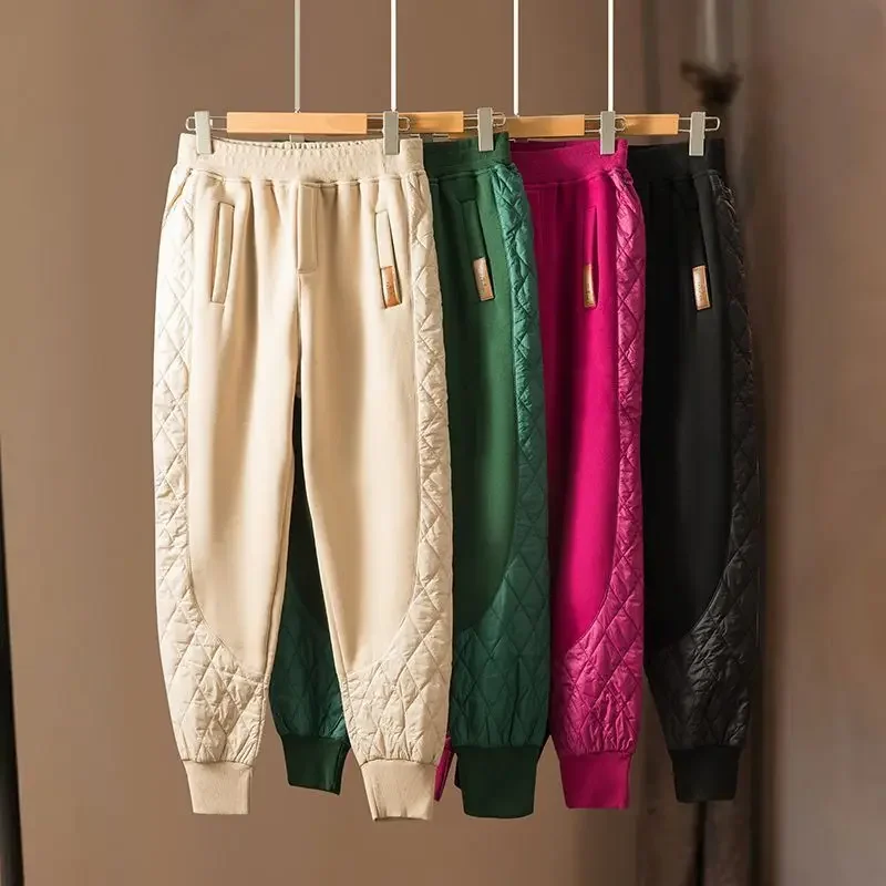 

New Korean Fashion Simple Stitching Fleece Harem Pants down Cotton Pants Women