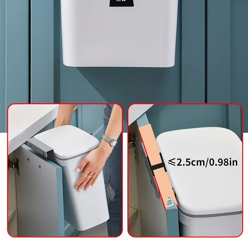 1PC Wall-Mounted Trash Bin with Slide Lid, No Drilling Required, Space-Saving Design, Ideal for Kitchen, Living Room, Bathroom 5