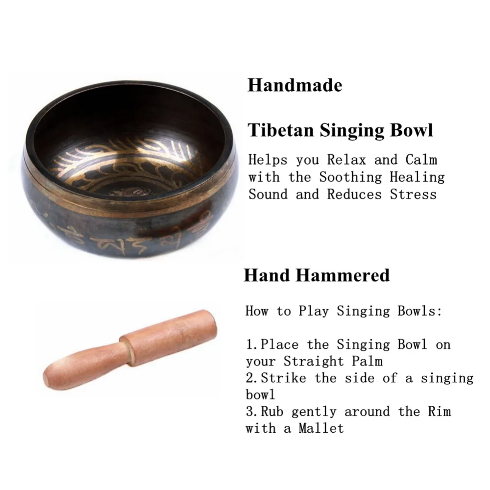 Copper Yoga Tibetan Singing Bowl Set Hand Hammered For Meditation Prayer Chakra Himalayan Crystal Home Decoration Decorative 6