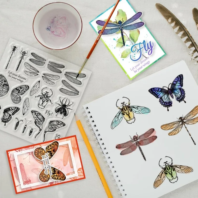 Clear Stamps Clear Rubber Stamps 1Sheet Insect Butterfly Dragonfly Clear Stamps for DIY Scrapbooking Insect Wings Silicone Stamp Seals Transparent Stamps