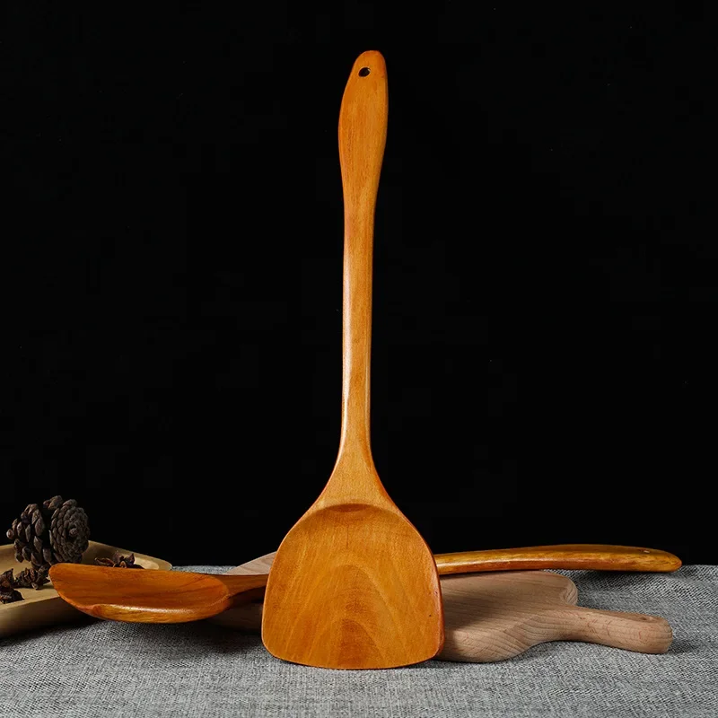 Bamboo and Wood Shovel Chinese Kitchen Spatula 39cm Non Stick Pan Long Handle Wooden Shovel Kitchen Cooking Tools Spatula wooden cooking spoon
