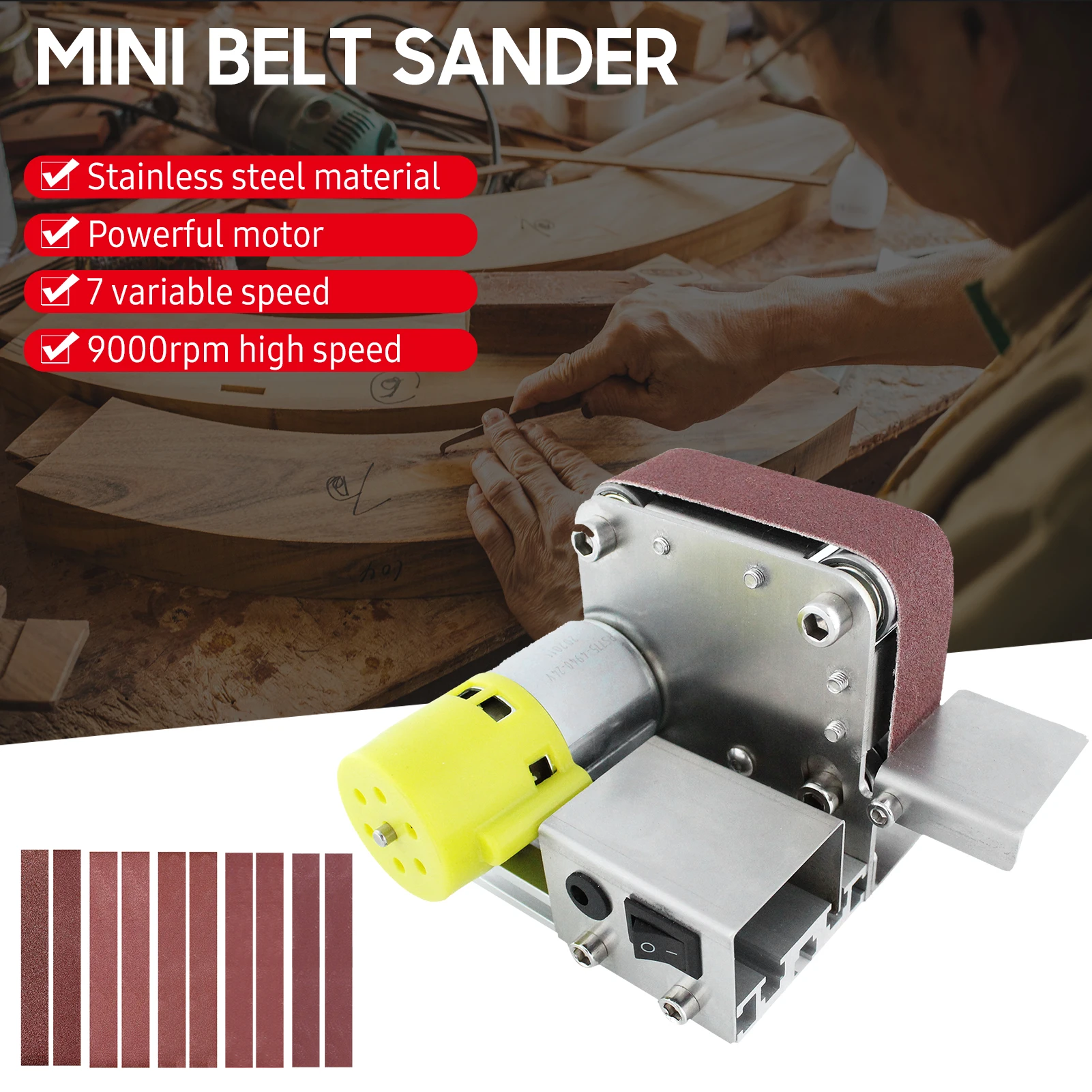 Belt Sander Electric Sanding Polishing Grinding Machine 7 Variable Speed 10 Sanding Belts For Polishing Wood Acrylic Metal electric sander,belt sander