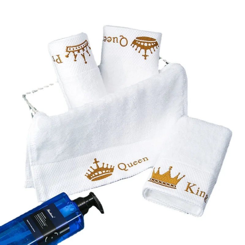 King Queen White Cotton Large Bath Towel Hotel SPA Club Sauna Beauty Salon Free Custom Embroidery Beautiful LOGO its Name