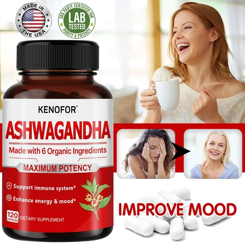 

Organic Ashwagandha Stress, Mood, Energy Support Supplement with Black Pepper and Ginger Root for Digestion - Non-GMO