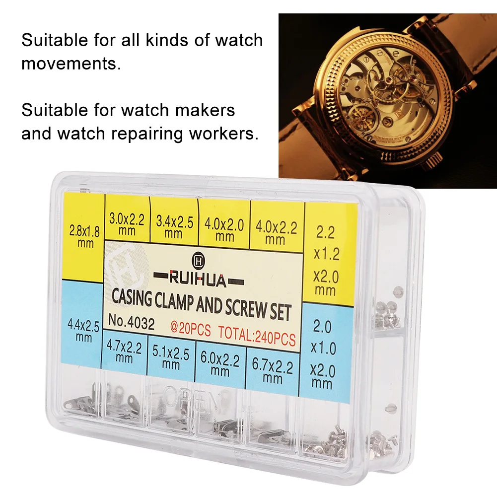 Watch Parts Assorted 10 Size Watch Movements Fixing Adapter Securing Screws