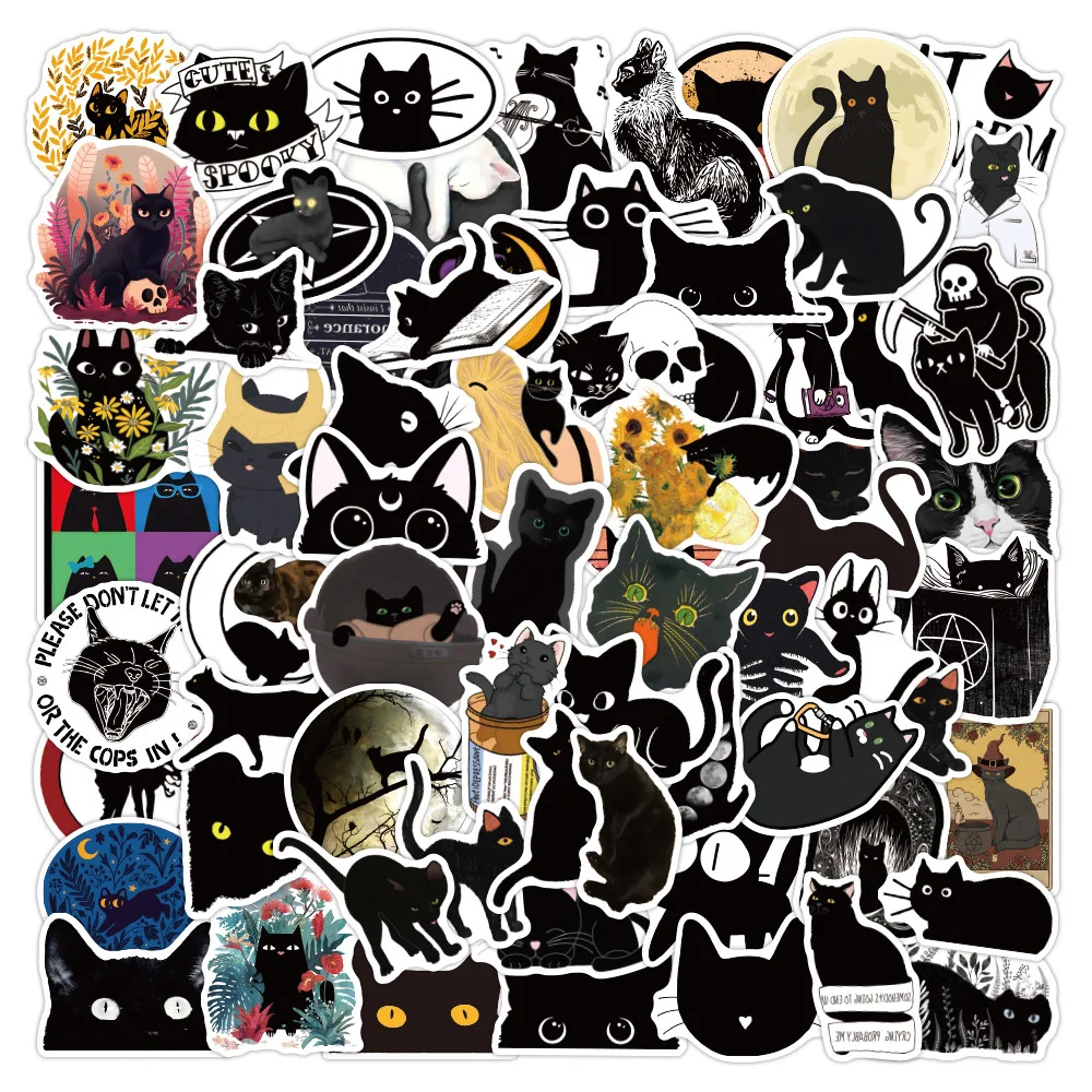 

10/30/50PCS Cartoon Cute Black Cat Personality Creative Sticker Stationery Decoration Mobile Phone Waterproof Sticker Wholesale