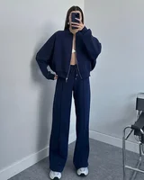2025 automne femmes survêtement costume noir à manches longues manteau taille haute jambe large pantalons longs ensemble femme mode vêtements de sport dame 4