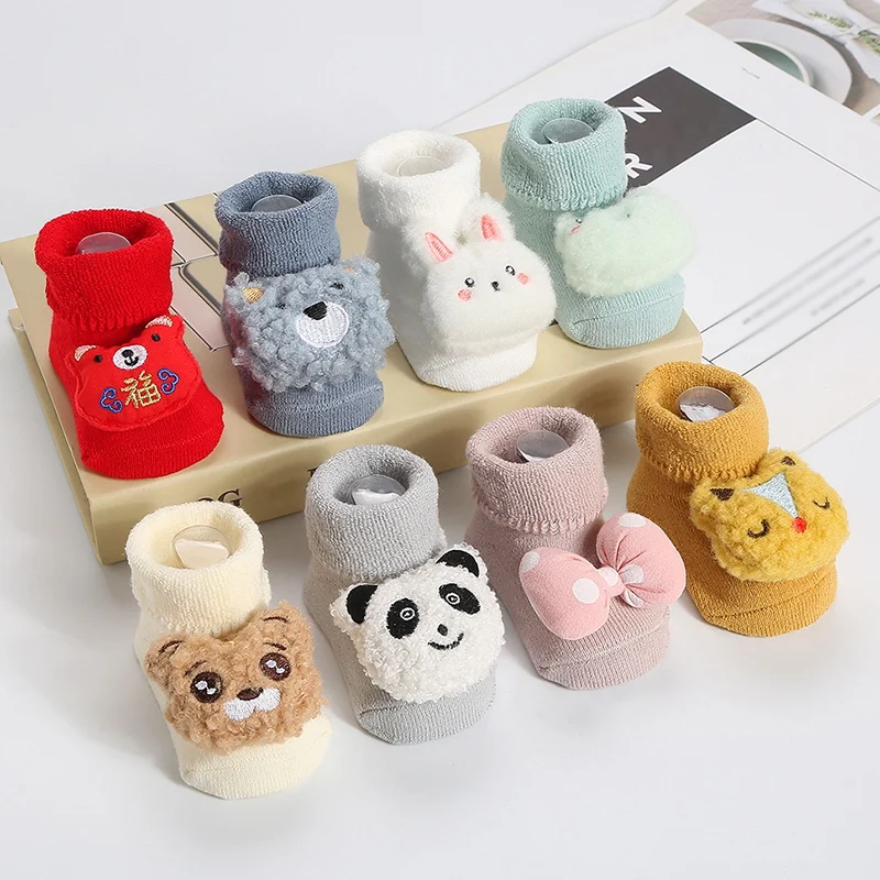 1Pair Winter Baby Boys Girls' Toddler Socks Cartoon Cotton Socks Infant Non-skid Socks Leg Warmers Cute Plush Socks For 0-1T 1