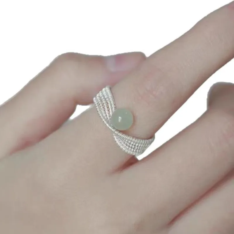 Geometric Weaving Line Jade beads Rings for Women 2025 New Simple Fashion Ring Party Jewelry Gifts anillos