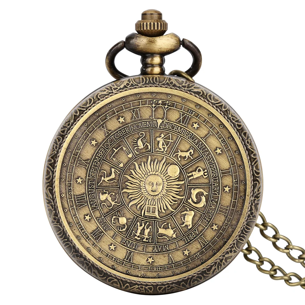 Orologio da tasca con moneta commemorativa dei tarocchi in bronzo Vintage Constellation Lucky Sun Moon collana Memorial For Mlae Kids Relogio Saati