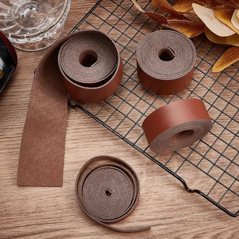 2m Leather Strap Strips Flat Leather Cord Lychee Grain Threads Rope Strings for DIY Crafts Guitar Belt Boot Lace Bracelet