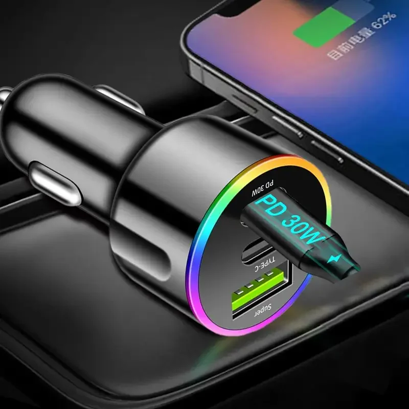 High-Speed 60W Dual-Port USB-C Car Charger Adapter
