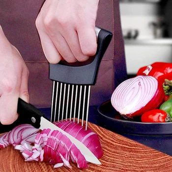 Tagliacipolla Affettatrice per cipolla in acciaio inossidabile Chopper per verdure Pomodoro Limone Affettatrice Supporto per carne Accumulatore Utensili da cucina Gadget 1