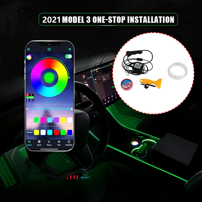 

Для Tesla Model 3 Y Atmosphere Lamp интерьерные неоновые огни RGB Светодиодная лента с управлением через приложение 2021