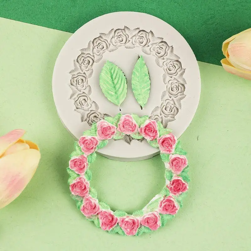 Creative Rose Flower Garlands Leaves Silicone Molds DIY Chocolate Candy Baking Molds Cake Decoration Rose Ring Baking Molds