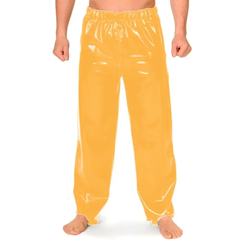 Men Trousers Leather Pants Male Zipper Crotch Elastic Waisted Long Pants Wetlook PVC Leather Toursers Vinyl Fabric Candy Color Men's Casual Daily Bottoms